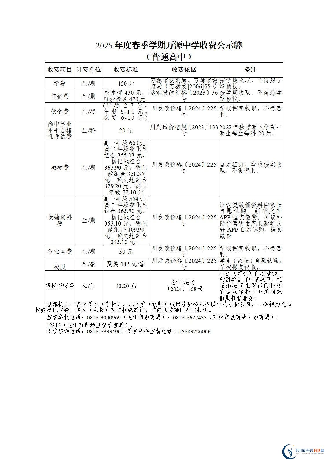 2026年達(dá)州市萬(wàn)源中學(xué)學(xué)費(fèi)多少錢？